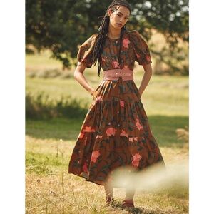 Anthropologie Conditions Apply Open Back Floral Maxi Dress Pink Brown Sz XS